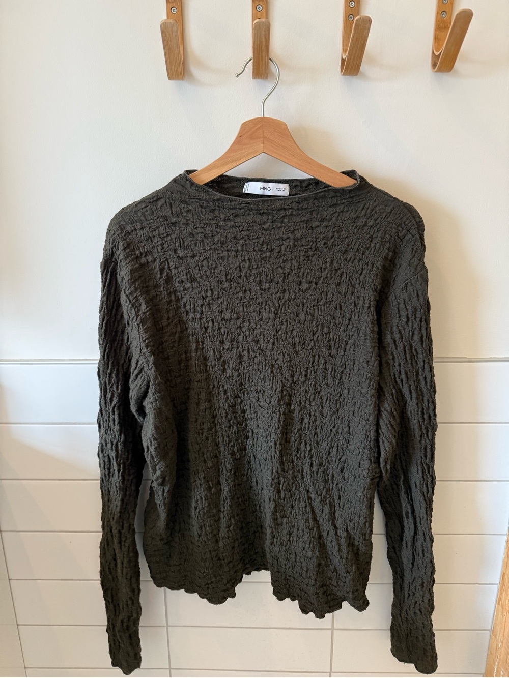 Mango Women's Textured Crewneck Sweater - Olive Green